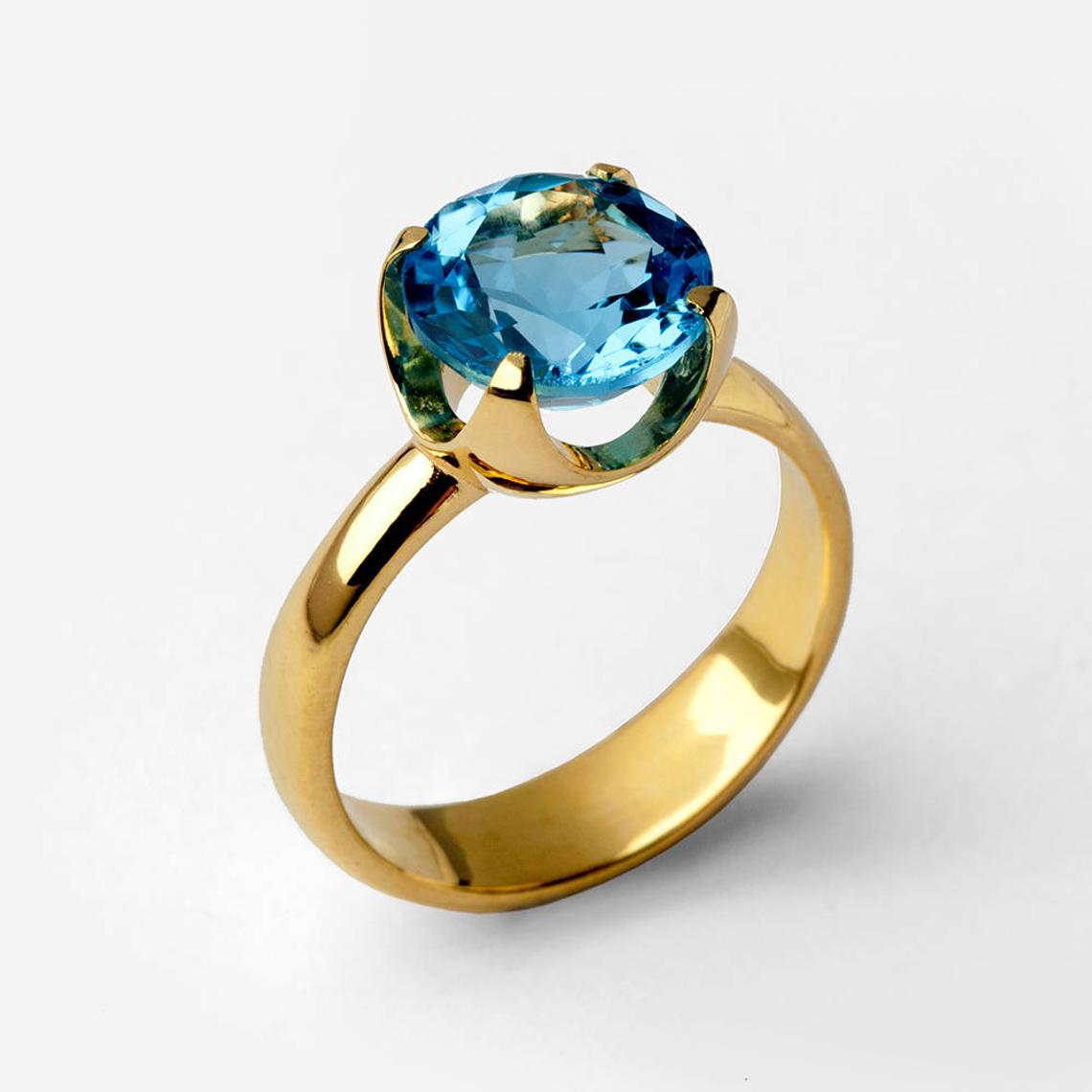 1 CT 925 Sterling Silver Blue Topaz Round Cut Women Engagement Ring