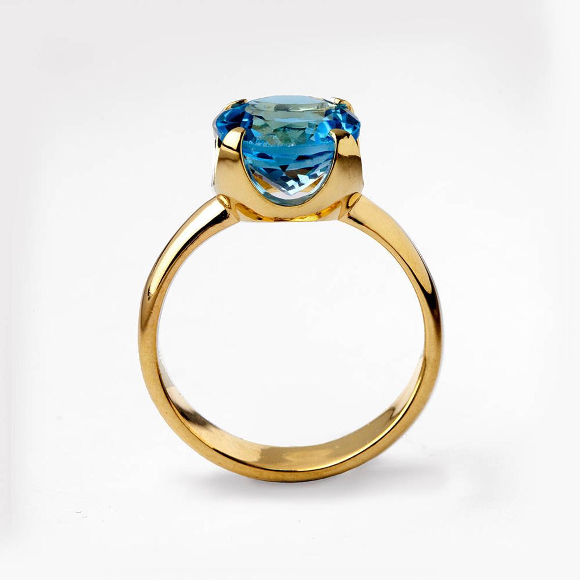 1 CT 925 Sterling Silver Blue Topaz Round Cut Women Engagement Ring