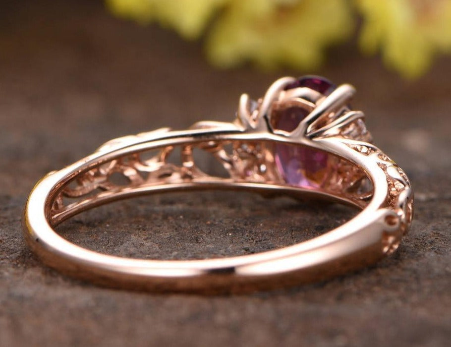 2 CT 925 Sterling Silver Oval Cut Pink Sapphire Diamond Anniversary Band Ring