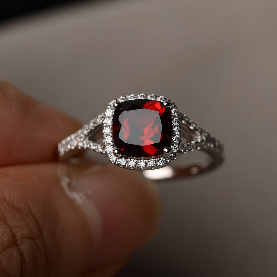 1 CT 925 Sterling Silver Cushion Cut Diamond Halo Promise Ring