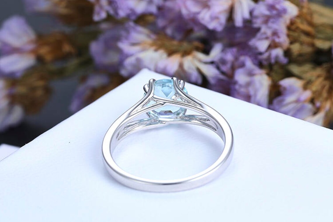 1 CT Round Cut Aquamarine White Gold Over On 925 Sterling Silver Solitaire Promise Ring