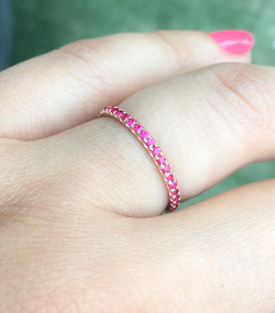 1.20 CT Round Cut Ruby Diamond Rose Gold Over On 925 Sterling Silver Full Eternity Band Ring
