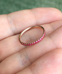 1.20 CT Round Cut Ruby Diamond Rose Gold Over On 925 Sterling Silver Full Eternity Band Ring