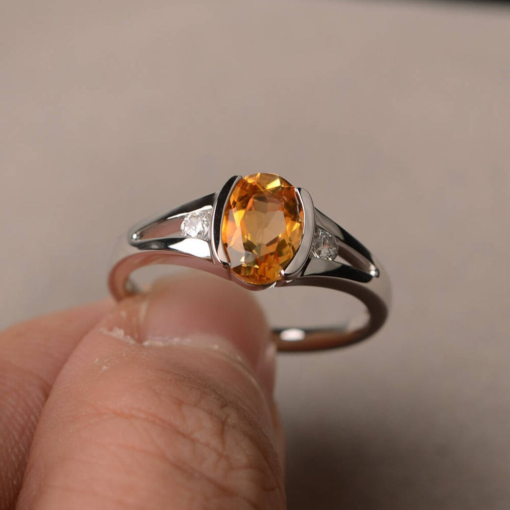 1.20 Ct Oval Cut Yellow Citrine Three-Stone Promise Ring In 925 Sterling Silver