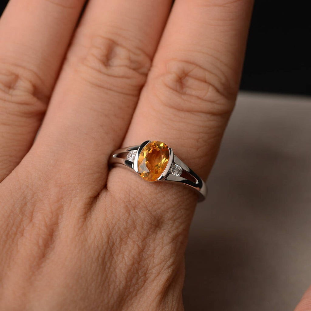 1.20 Ct Oval Cut Yellow Citrine Three-Stone Promise Ring In 925 Sterling Silver