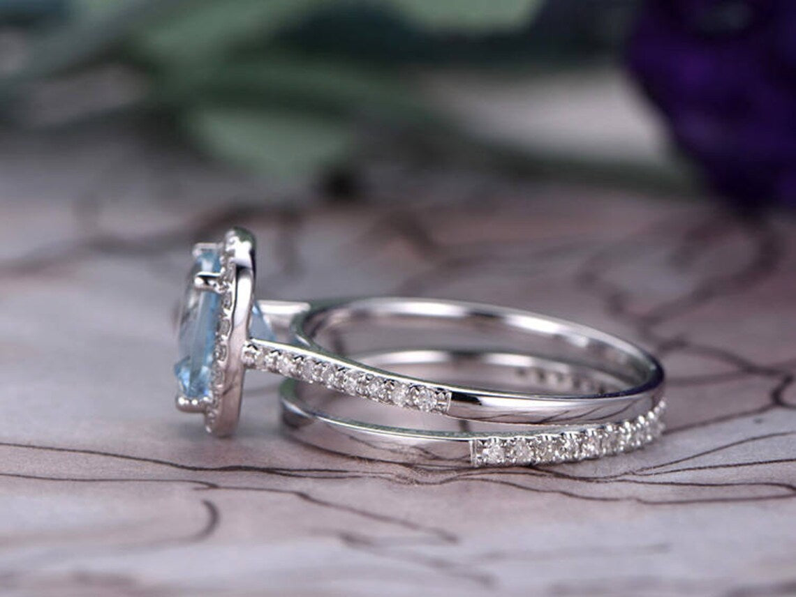 1 CT Cushion Cut Aquamarine White Gold Over On 925 Sterling Silver Engagement Ring Set - atjewels.in