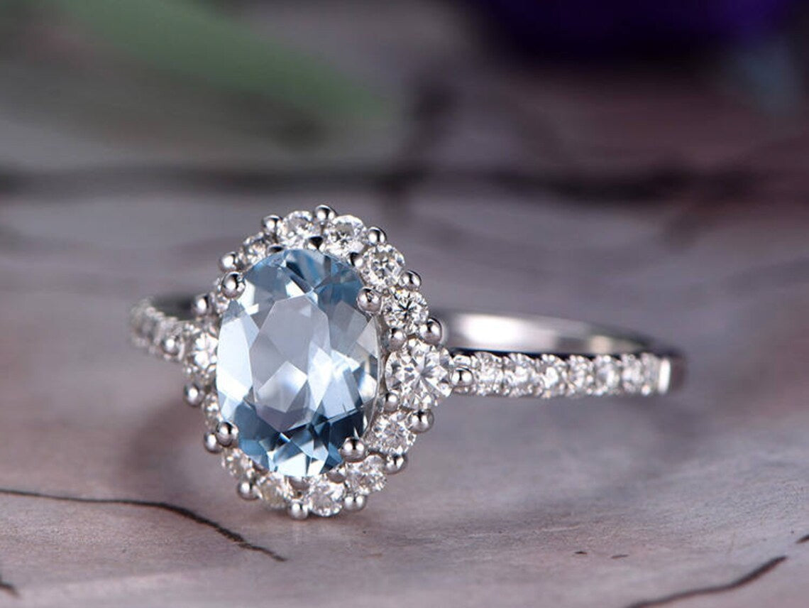 2.30 Ct Oval Cut Aquamarine 925 Sterling Silver Halo Anniversary Gift Ring