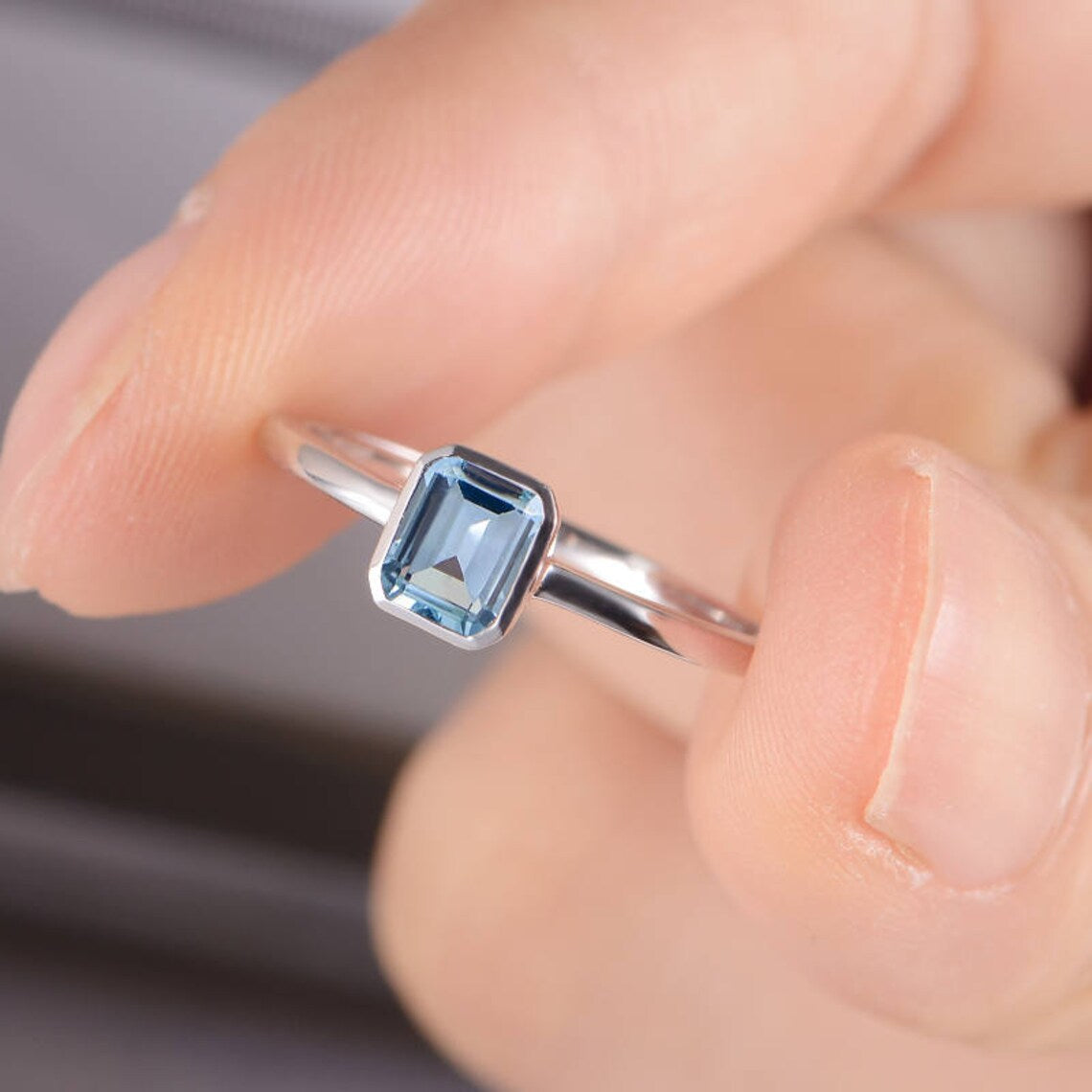 1.50 Ct Emerald Cut Aquamarine Solitaire March Birthstone Ring In 925 sterling Silver - atjewels.in