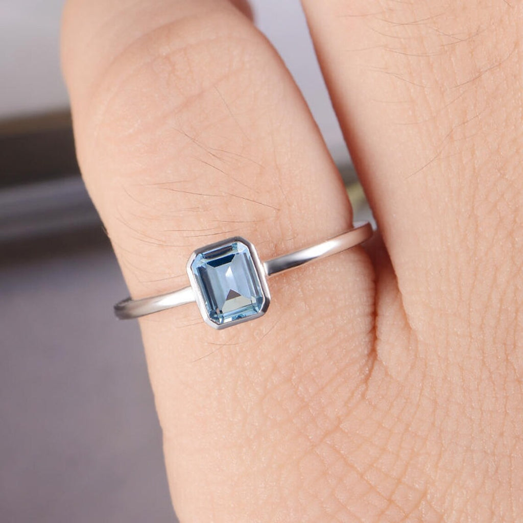1.50 Ct Emerald Cut Aquamarine Solitaire March Birthstone Ring In 925 sterling Silver