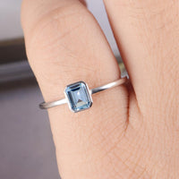 1.50 Ct Emerald Cut Aquamarine Solitaire March Birthstone Ring In 925 sterling Silver