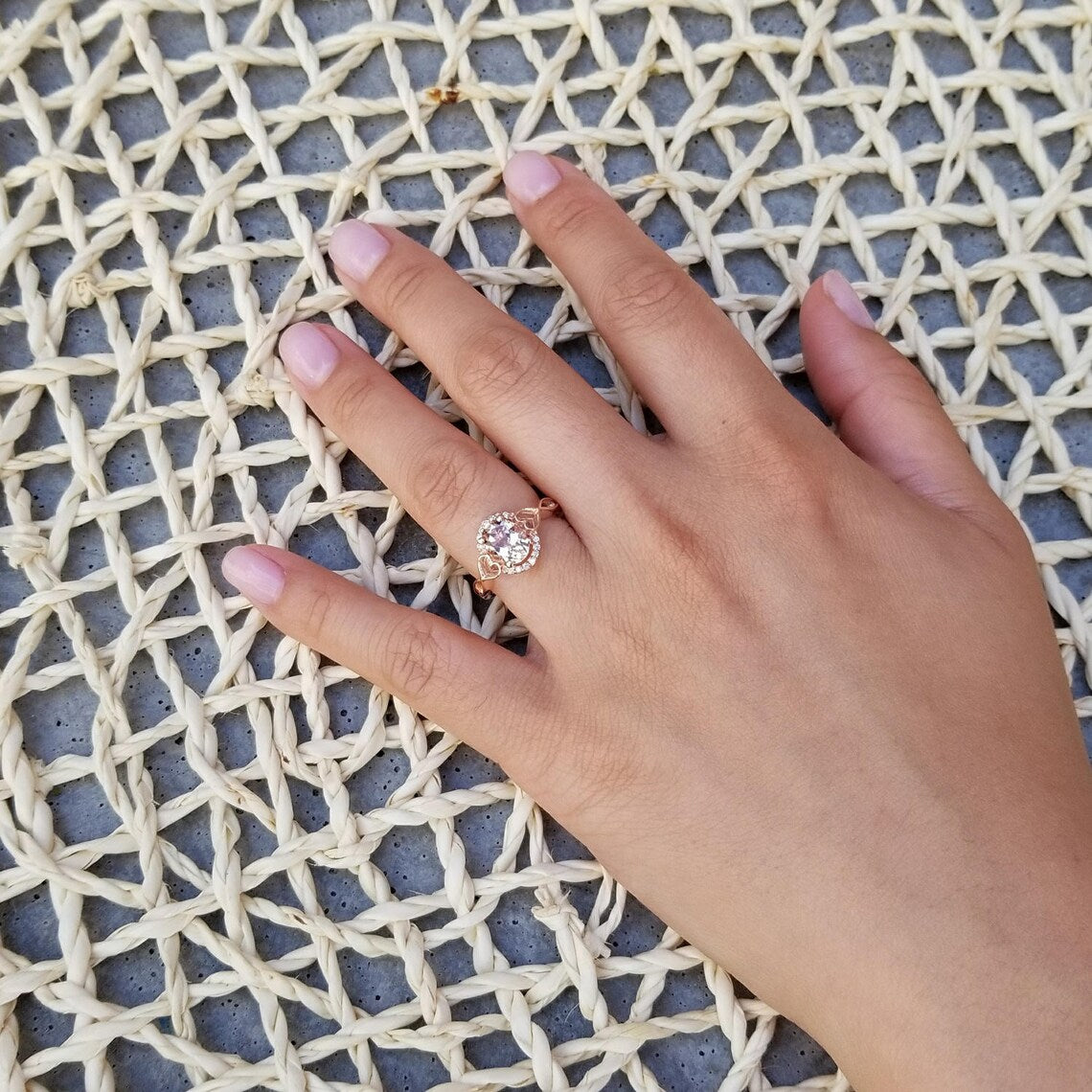 1 CT Oval Cut Peach Morganite Rose Gold Over On 925 Sterling Silver Halo Engagement Ring