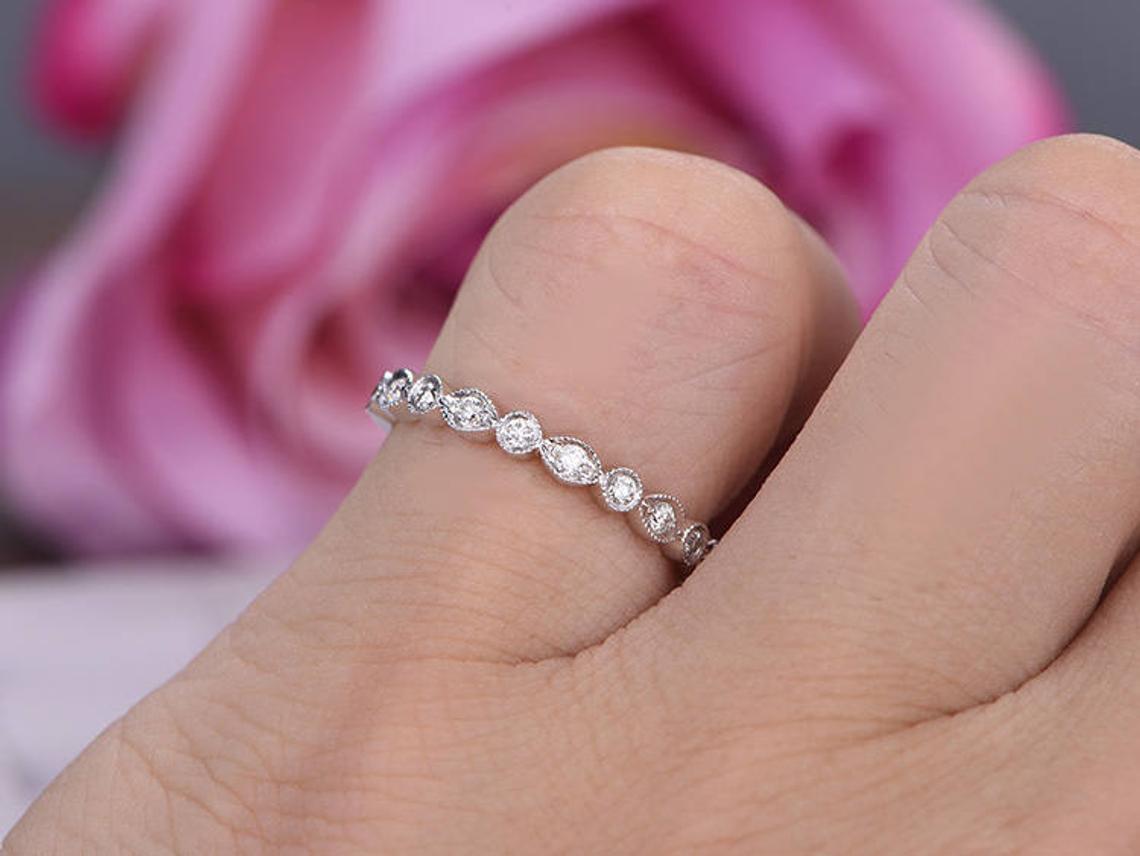 0.25 Ct Round Cut Diamond Half Eternity Engagement Band Ring In 925 Sterling Silver