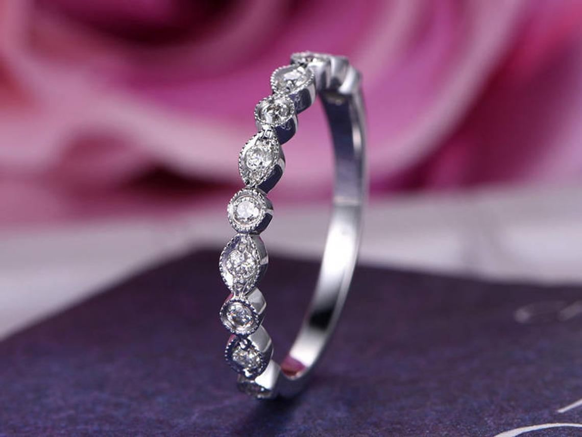 0.25 Ct Round Cut Diamond Half Eternity Engagement Band Ring In 925 Sterling Silver