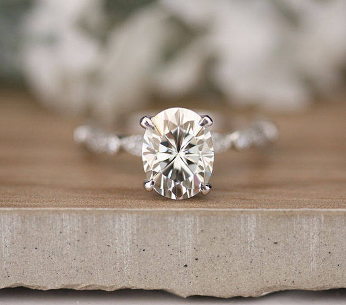 1 CT 925 Sterling Silver Oval Cut Diamond Solitaire Wedding Ring