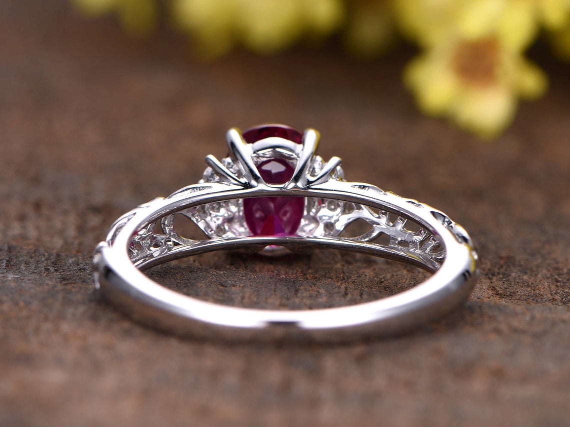 2 CT Oval Cut Red Ruby Diamond 925 Sterling Silver Women Anniversary Ring Gift For Her