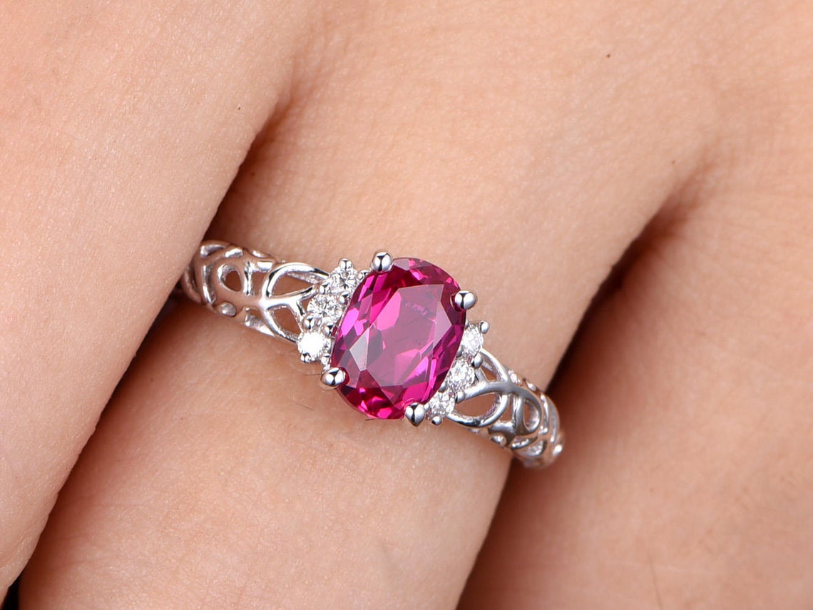 2 CT Oval Cut Red Ruby Diamond 925 Sterling Silver Women Anniversary Ring Gift For Her