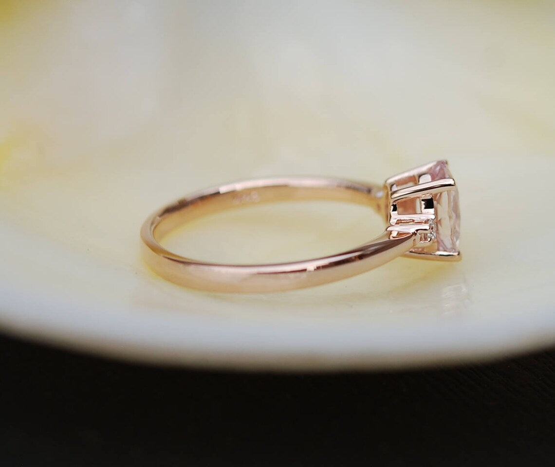 1 CT Oval Cut Peach Sapphire Rose Gold Over On 925 Sterling Silver Solitaire W/Accents Ring