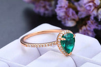 1 CT Pear Cut Emerald & CZ Diamond Rose Gold Over On 925 Sterling Silver Halo Wedding Ring