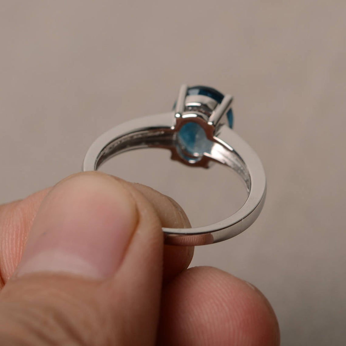 1.50 Ct Oval Cut London Blue Topaz 925 Sterling Silver Solitaire W/Accents Anniversary Gift Ring