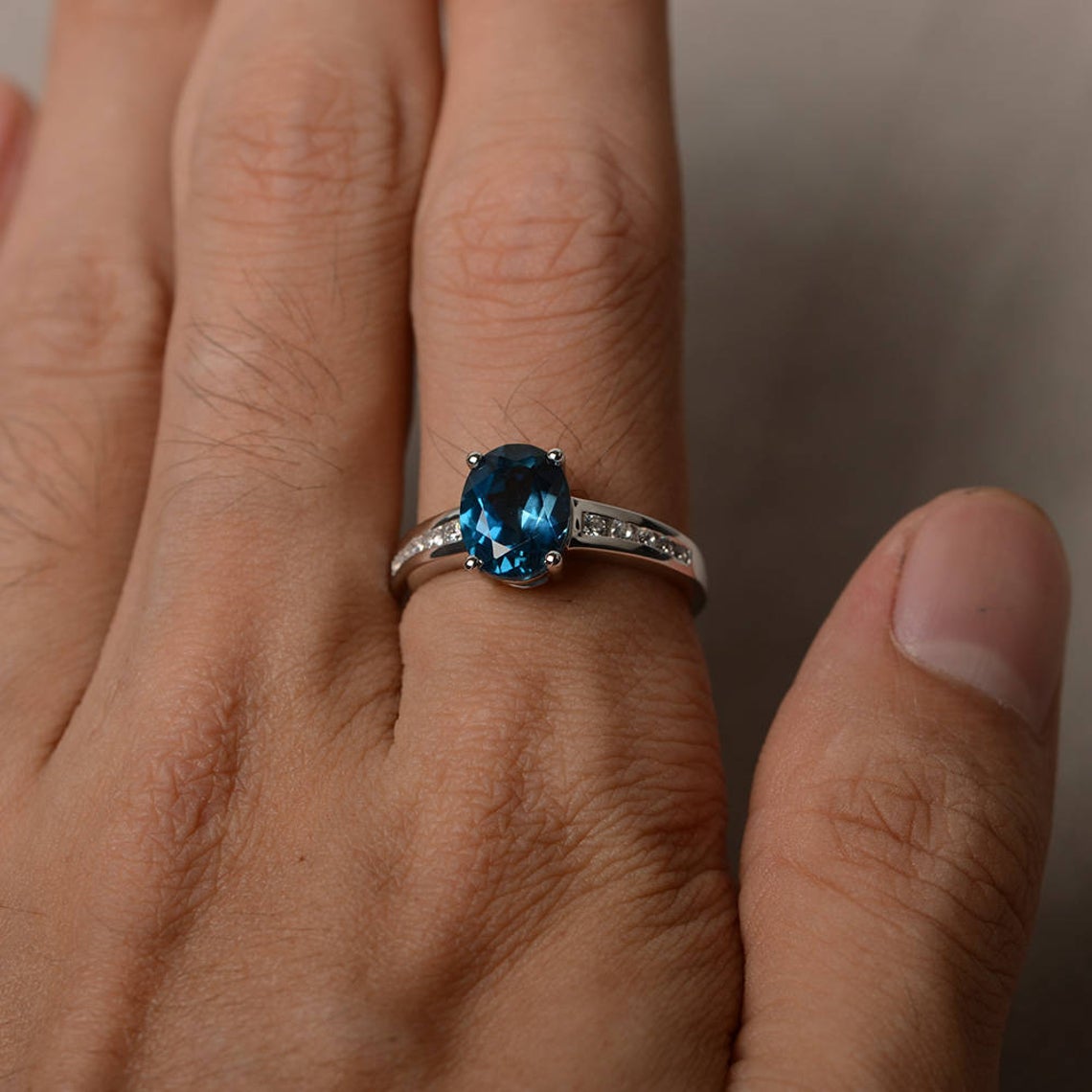 1.50 Ct Oval Cut London Blue Topaz 925 Sterling Silver Solitaire W/Accents Anniversary Gift Ring