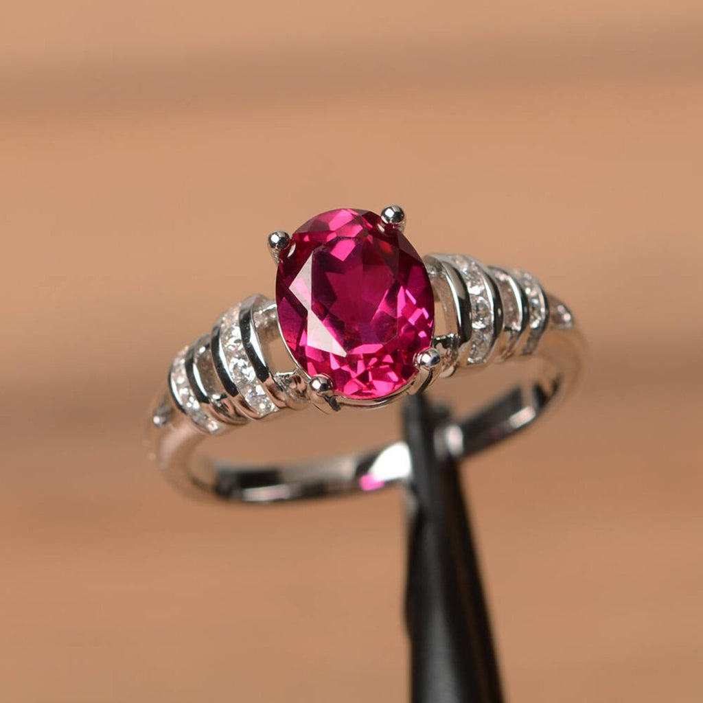 1.75 Ct Oval Cut Ruby 925 Sterling Silver Solitaire W/Accents Unique Anniversary Gift Ring