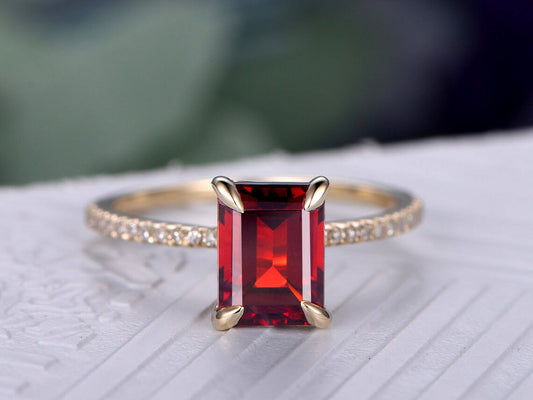 2.75 Ct Emerald Cut Red Garnet 925 sterling Silver Solitaire W/Accents Anniversary Gift Ring