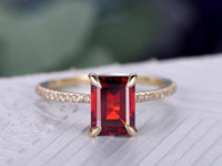 2.75 Ct Emerald Cut Red Garnet 925 sterling Silver Solitaire W/Accents Anniversary Gift Ring