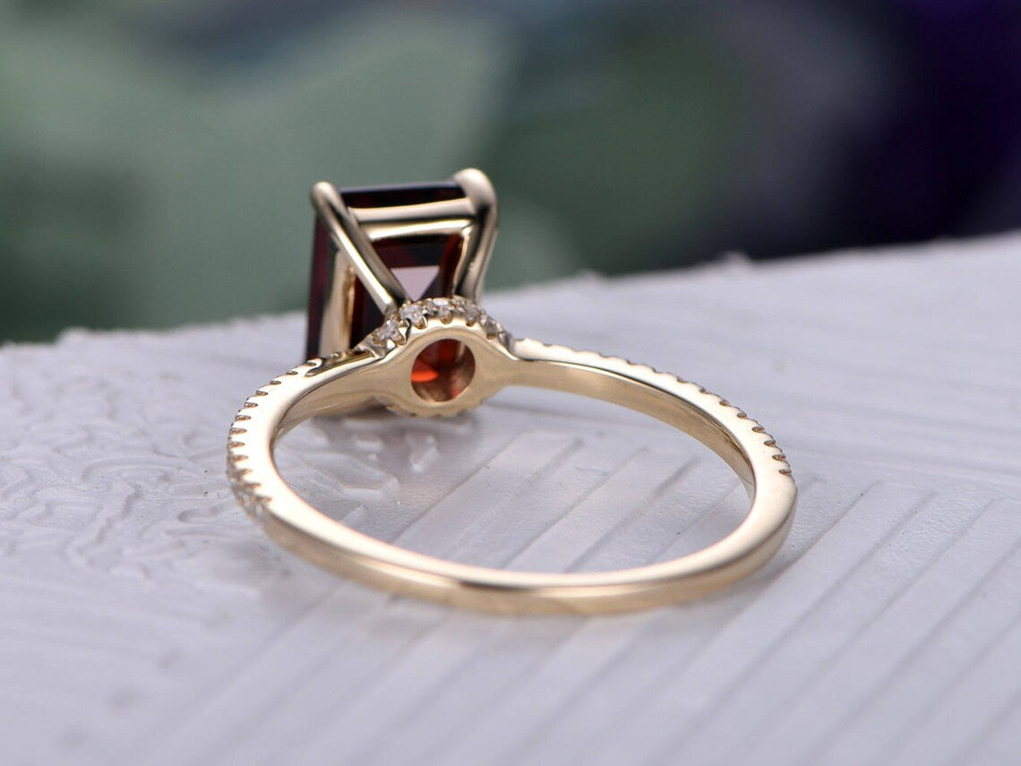 2.75 Ct Emerald Cut Red Garnet 925 sterling Silver Solitaire W/Accents Anniversary Gift Ring