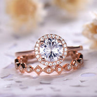 1 CT Round Cut White Diamond Rose Gold Over On 925 Sterling Silver Halo Bridal Ring Set