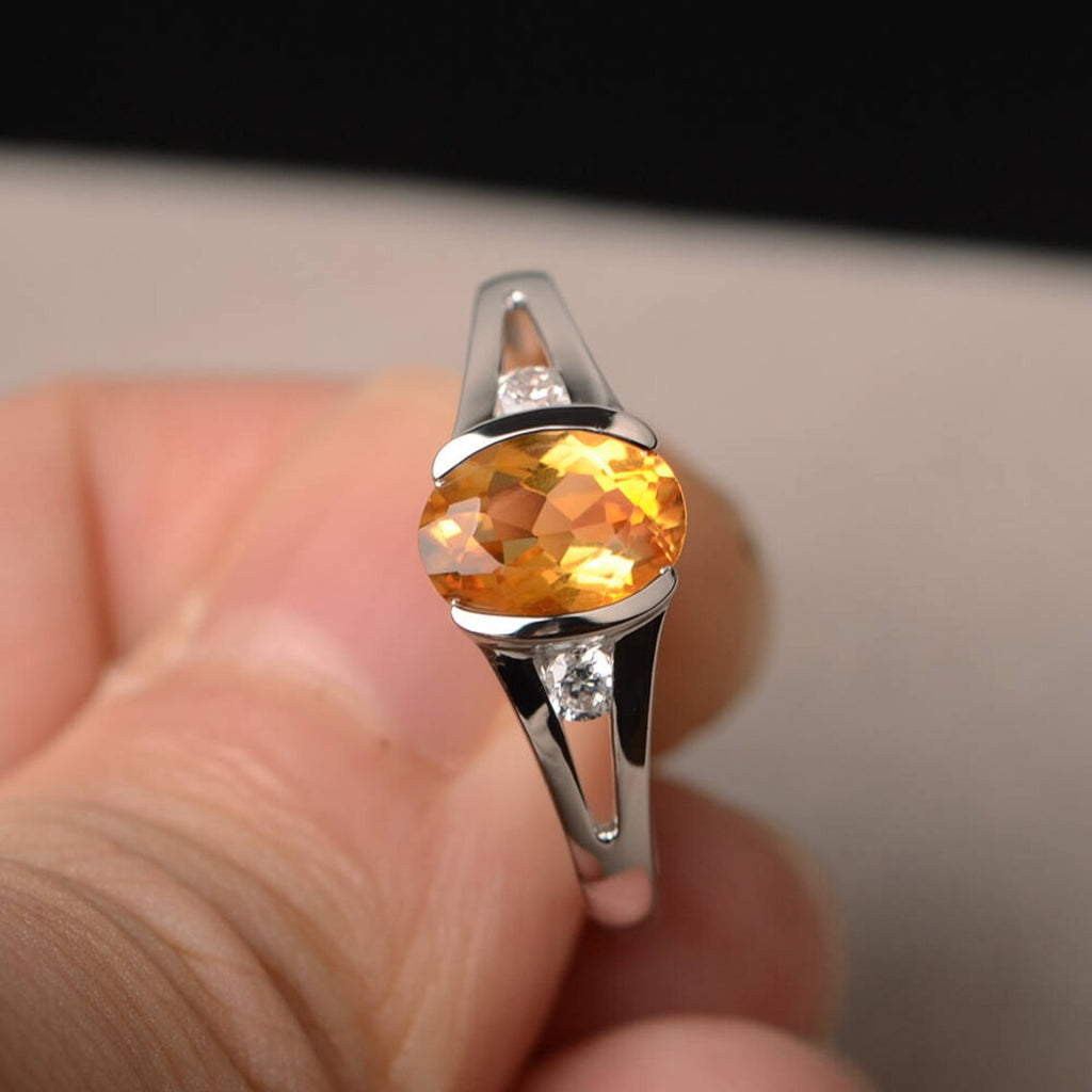 1.20 Ct Oval Cut Yellow Citrine Three-Stone Promise Ring In 925 Sterling Silver