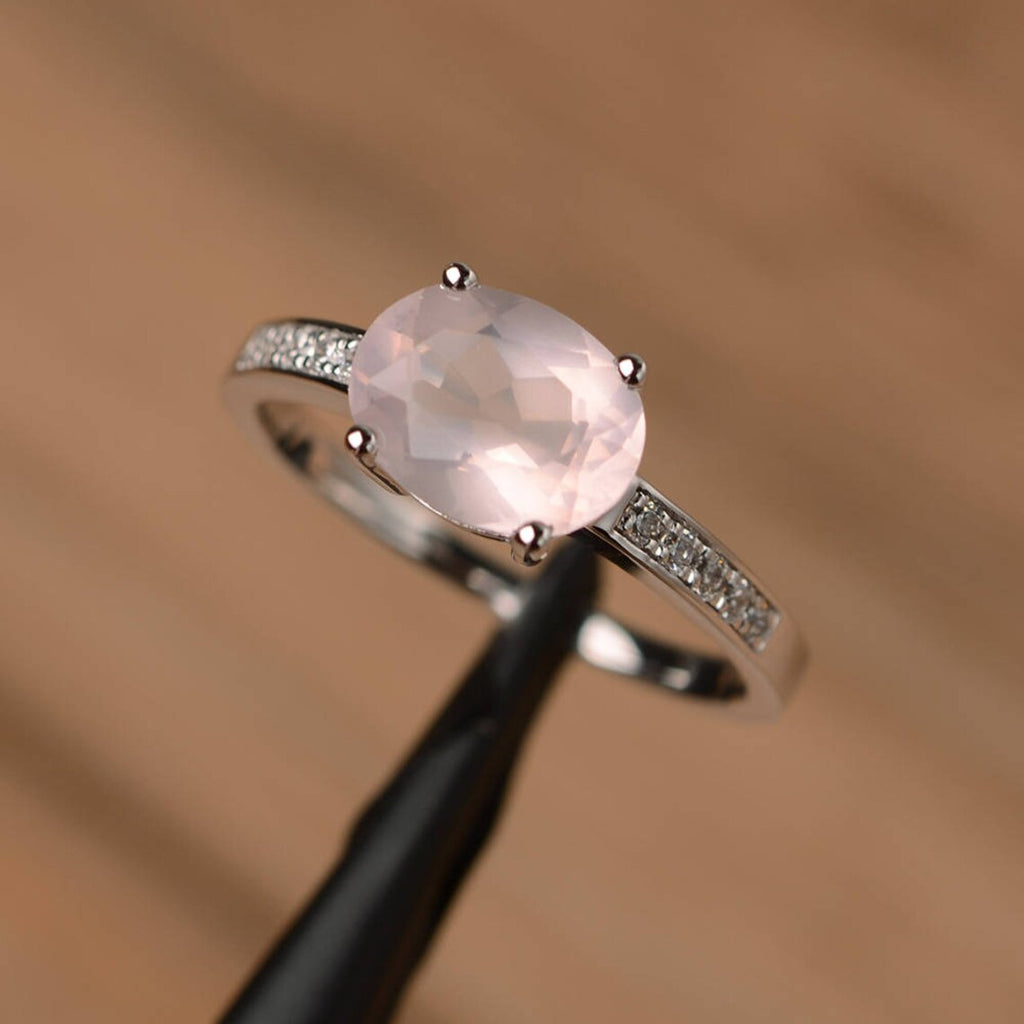 2.00 Ct Oval Cut Rose Quartz 925 Sterling Silver Solitaire W/Accents Engagement Ring