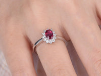 1 CT Oval Cut Red Ruby Diamond White Gold Over On 925 Sterling Silver Halo Engagement Ring