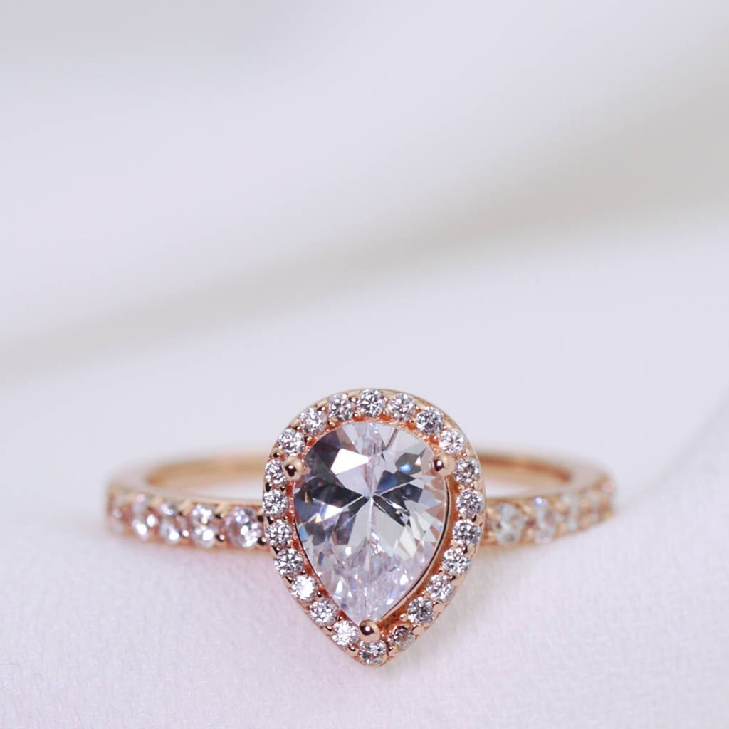 1 CT Pear Cut White Diamond Rose Gold Over On 925 Sterling Silver Halo Engagement Ring