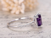 1 CT Emerald Cut Amethyst & CZ Diamond White Gold Over On 925 Sterling Silver Halo Wedding Ring