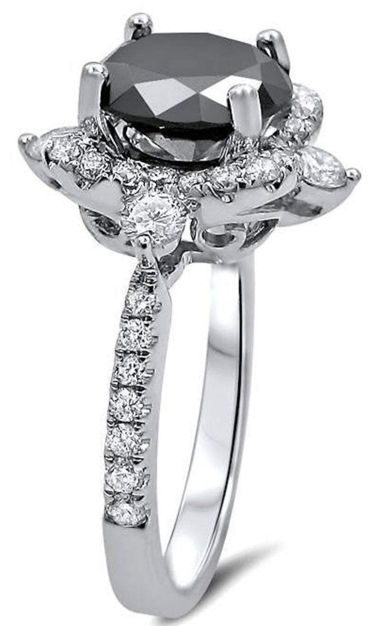 2 CT Round Cut Black Cubic Zirconia Diamond 925 Sterling Sliver Unisex Vintage Anniversary Halo Ring