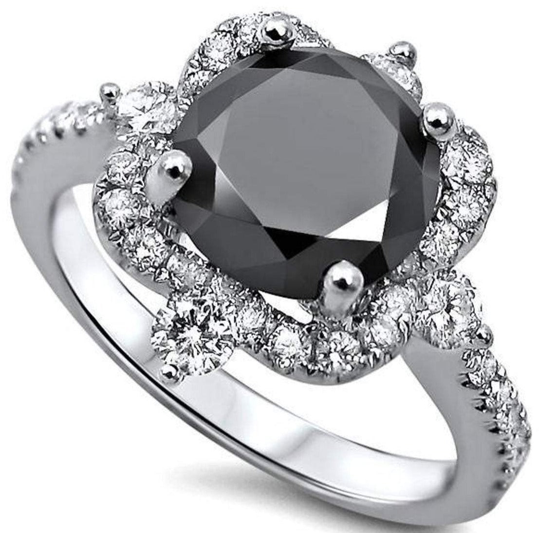 2 CT Round Cut Black Cubic Zirconia Diamond 925 Sterling Sliver Unisex Vintage Anniversary Halo Ring