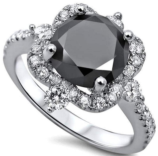 2 CT Round Cut Black Cubic Zirconia Diamond 925 Sterling Sliver Unisex Vintage Anniversary Halo Ring
