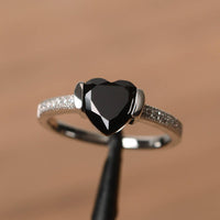 1.75 Ct Heart Cut Black Diamond Solitaire W/Accents Promise Ring 925 Sterling Silver