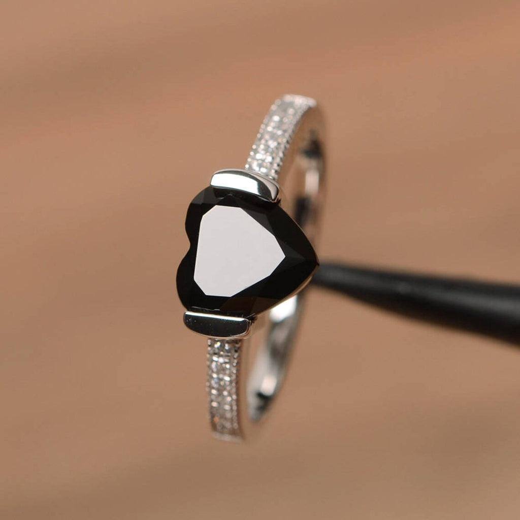 1.75 Ct Heart Cut Black Diamond Solitaire W/Accents Promise Ring 925 Sterling Silver