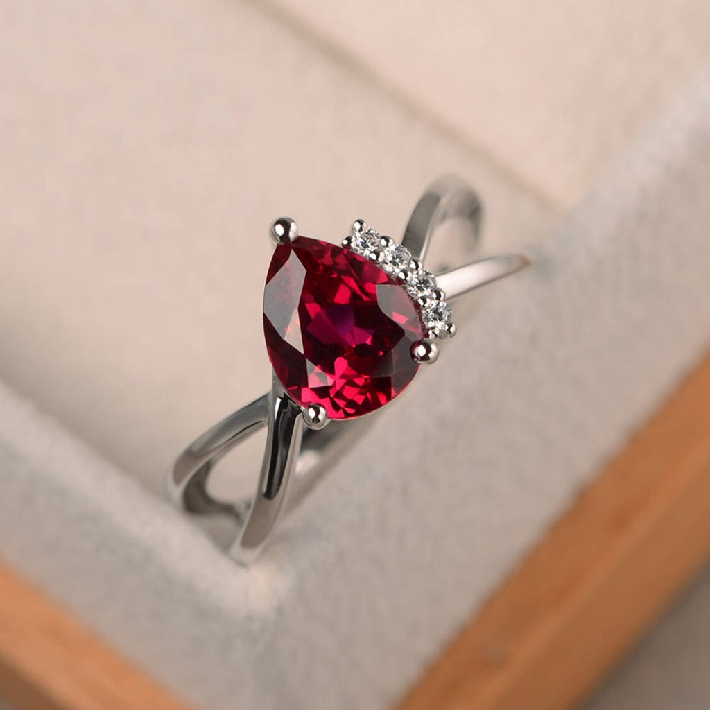 2.10 Ct Pear Cut Red Ruby & Round Cz 925 Sterling Silver Infinity Engagement Ring