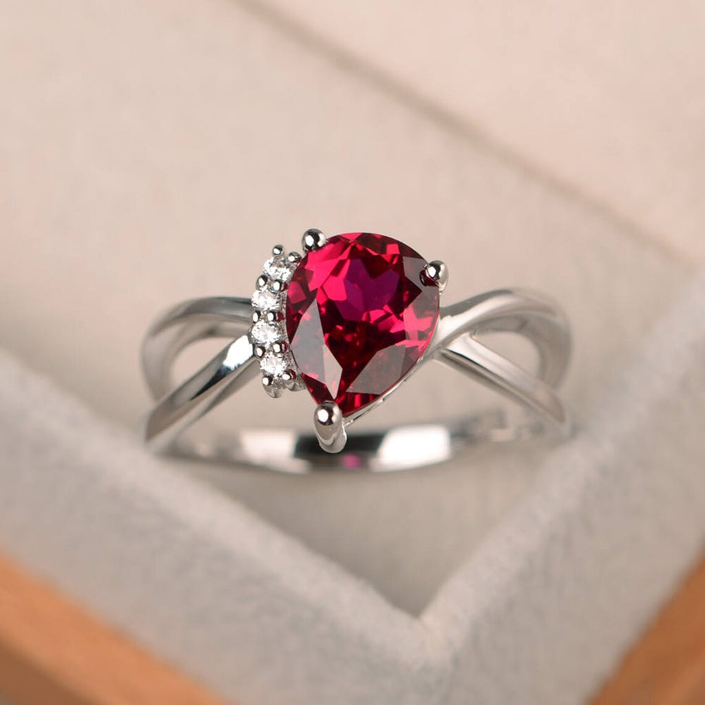 2.10 Ct Pear Cut Red Ruby & Round Cz 925 Sterling Silver Infinity Engagement Ring