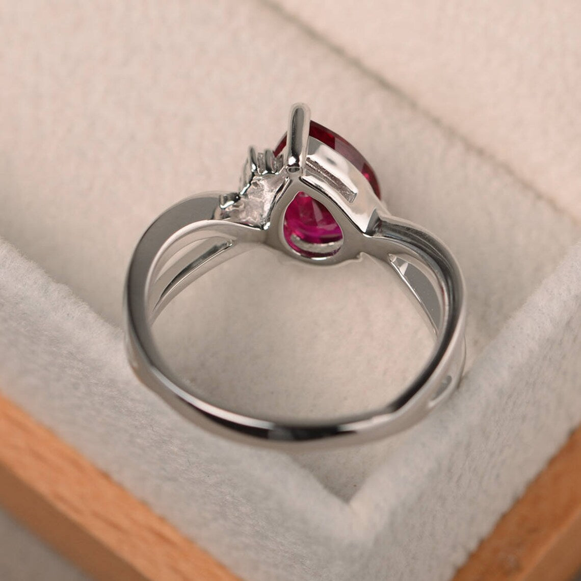 2.10 Ct Pear Cut Red Ruby & Round Cz 925 Sterling Silver Infinity Engagement Ring