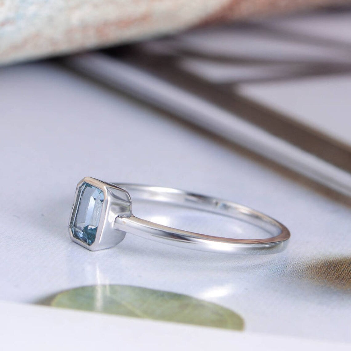 1.50 Ct Emerald Cut Aquamarine Solitaire March Birthstone Ring In 925 sterling Silver - atjewels.in