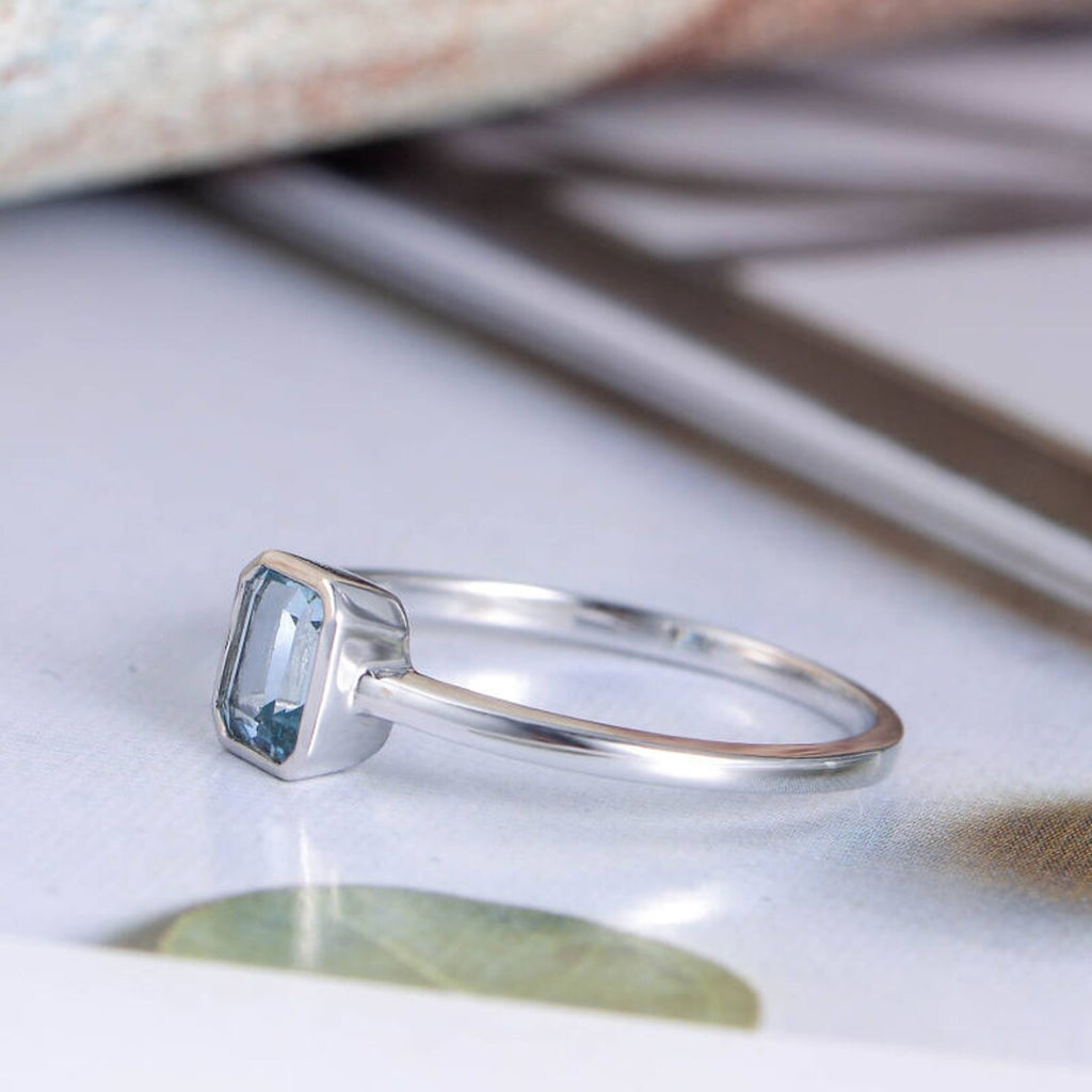 1.50 Ct Emerald Cut Aquamarine Solitaire March Birthstone Ring In 925 sterling Silver