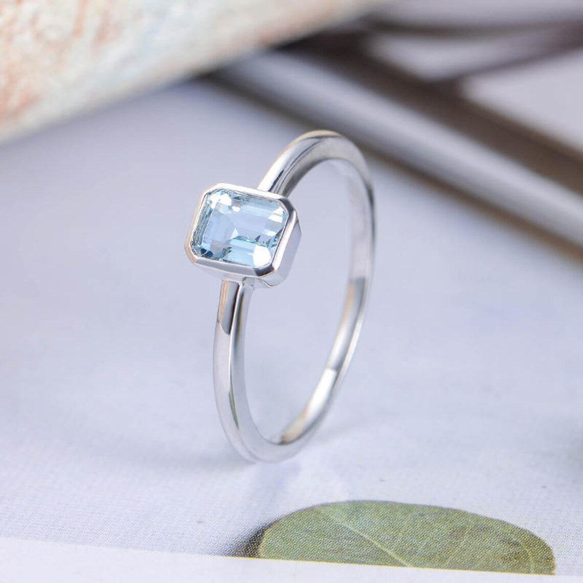 1.50 Ct Emerald Cut Aquamarine Solitaire March Birthstone Ring In 925 sterling Silver - atjewels.in