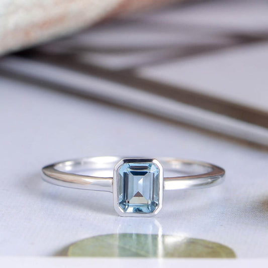 1.50 Ct Emerald Cut Aquamarine Solitaire March Birthstone Ring In 925 sterling Silver - atjewels.in