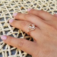 1 CT Oval Cut Peach Morganite Rose Gold Over On 925 Sterling Silver Halo Engagement Ring