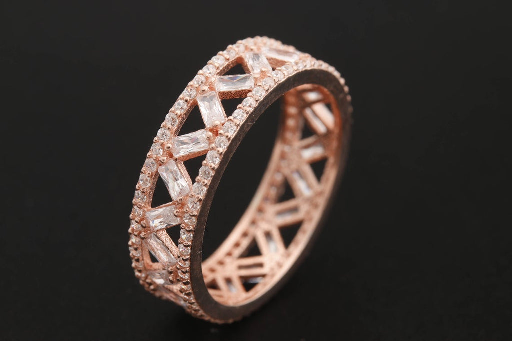 1.50 Ct Baguette & Round Cut White Diamond Rose Gold Over On 925 Sterling Silver Full Eternity Wedding Band Ring