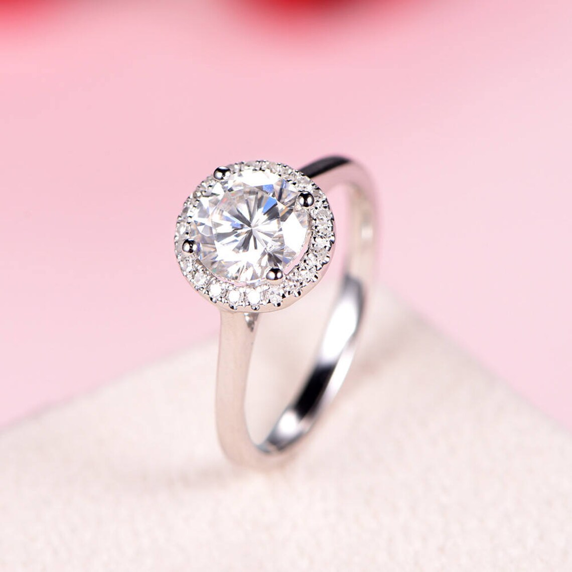 1 CT Round Cut White Gold Over On 925 Sterling Silver Solitaire W/Accents Promise Ring