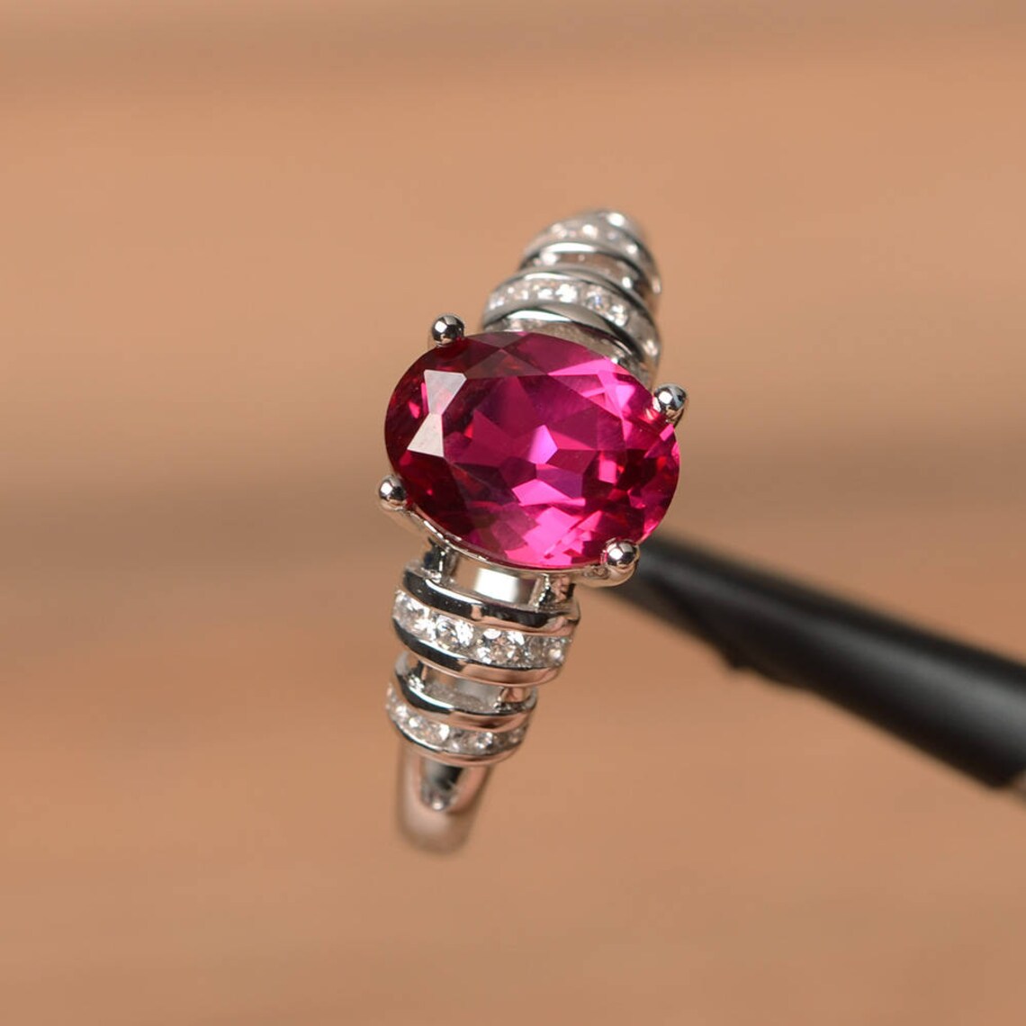 1.75 Ct Oval Cut Ruby 925 Sterling Silver Solitaire W/Accents Unique Anniversary Gift Ring